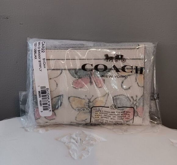 NWT COACH Mini Skinny Id Cardholder Case & Keychain w Butterfly Print CAR22 - Picture 1 of 6